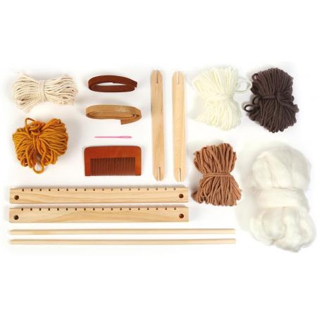 DIY-weefpakket | Weefgetouw 40 x 30 cm | Kam | Naald | Garen | Steeklatten| Inclusief Nederlandse handleiding |Weefbord groot | Wandkleed | Voor kinderen en volwassenen | Hobby